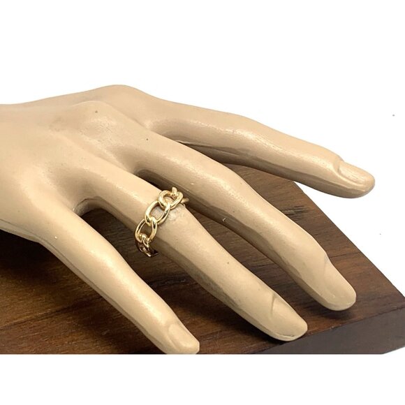 Wedding Band 14k Yellow Gold Ring 6.5mm Wide Curb Chain Estate Jewelry Size 6.5 - Picture 7 of 15